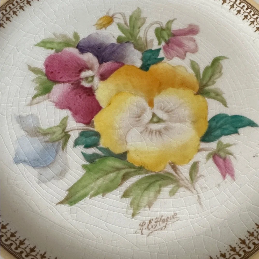 Vintage Crown Ducal Pansy Hand Painted Signed Plate Made in England Floral China